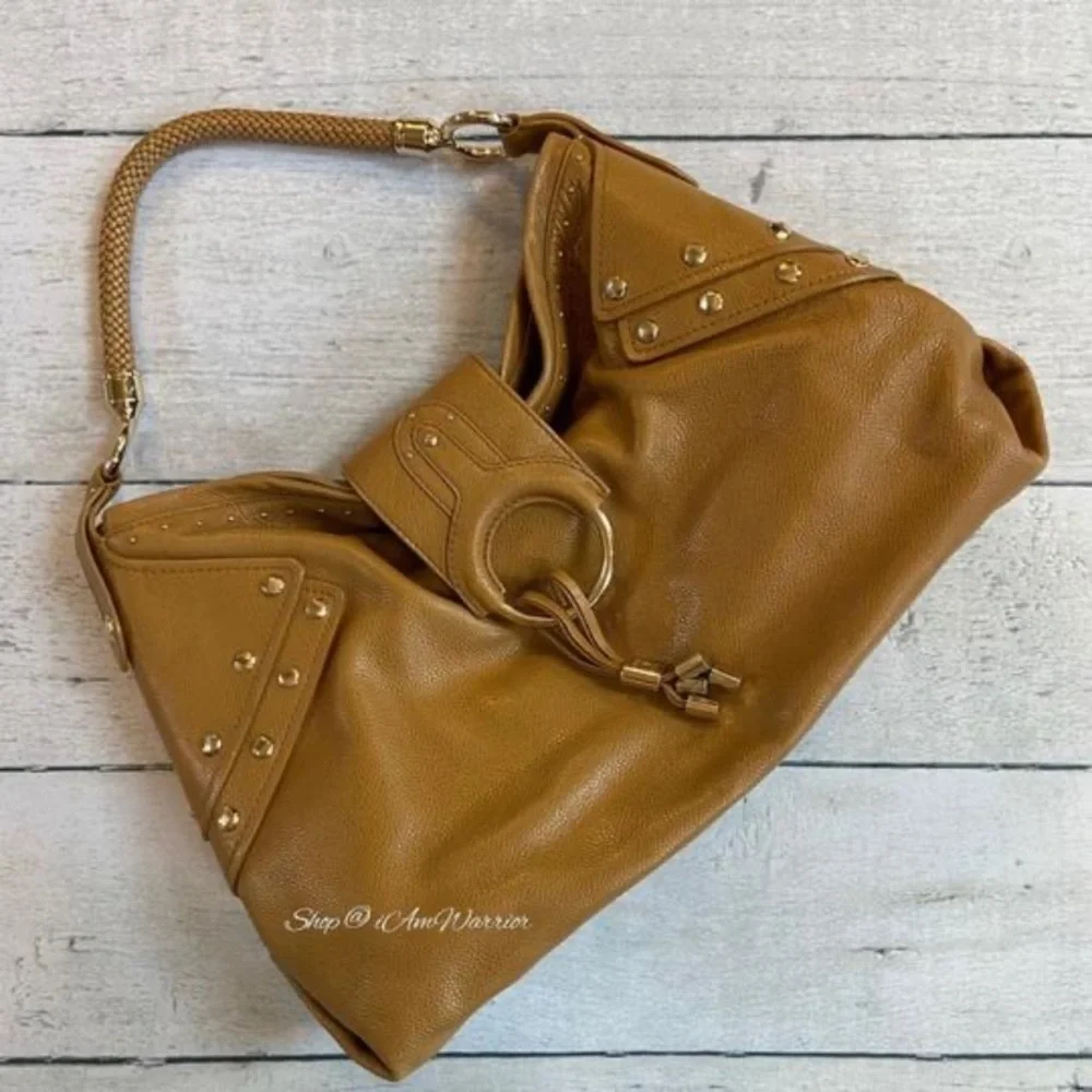 Cole Haan toffee pebble leather studded hobo bag  *shop@iamwarrior